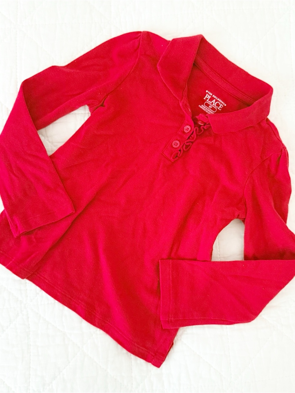 The Children's Place 3T Kids Bright Red Long Sleeve Ruffle Polo Top